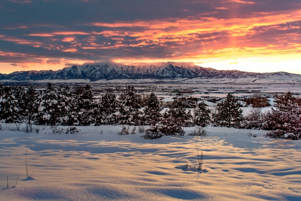 Rocky Mountain Valley Winter Sunset Cache Valley UT 