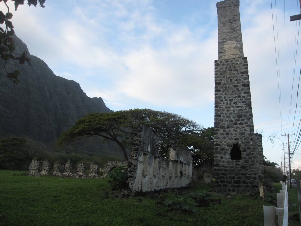 Ruined building on the side of the road on the north shore of Oahu HI 