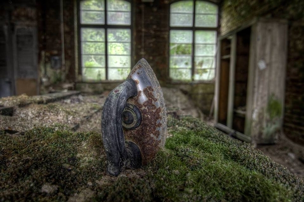 Rusty iron and moss in an abandoned farm in Germany 