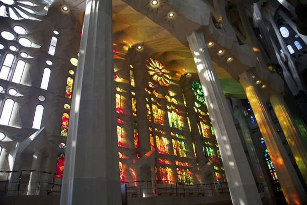 Sagrada Familia - Barcelona Spain - Light shining through the stained glass 
