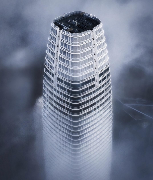 Salesforce Tower through the fog