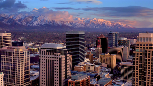 Salt Lake City and the Oquirrh Mountains in Utah 