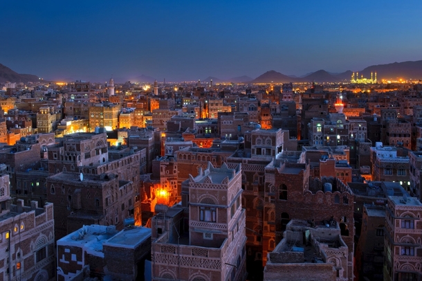 Sanaa the capital of Yemen at dusk 
