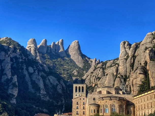 Santa Maria de Montserrat Abbey located on the mountain of Montserrat in Catalonia