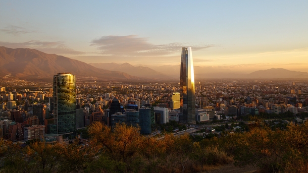 Santiago Chile Reflecting the Sunset from Mirador Pablo Neruda 