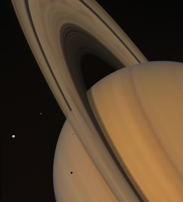 Saturn and some of its moons - August   Credit NASAJPL-CaltechKevin M Gill