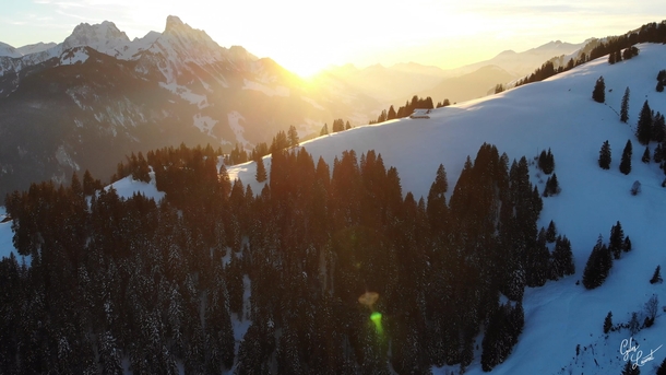Schnried Rellerli Switzerland - check out the sunset rays going through the valley and the mountains  Watch it in K video in the comments 