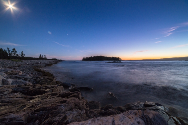 Schoodic Point Maine By Sunset and Moonlight 