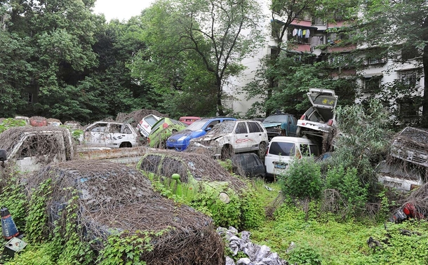 Scrapped vehicles near a residential area in Chengdu China 
