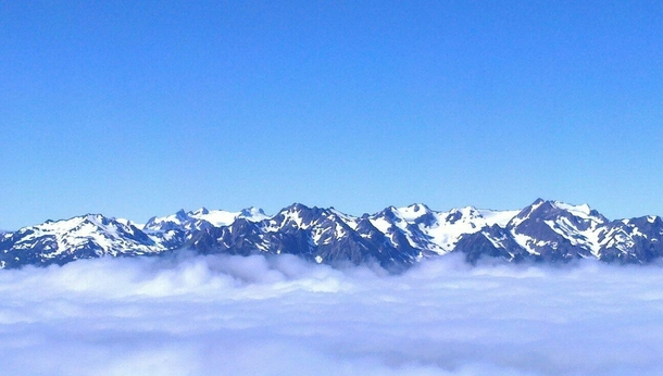 Sea of Clouds under a clear sky in Olympic Mountains 