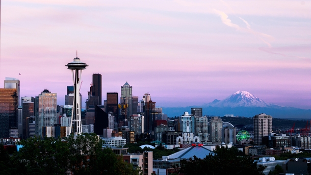 Seattle Sunset with Mount Rainer 