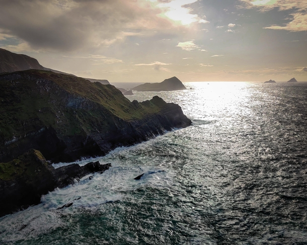 Setting sun looking out on Skellig Michael Kerry Ireland 