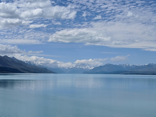Shades of blue - Lake Pukaki with Aoraki  Mount Cook in the distance New Zealand 