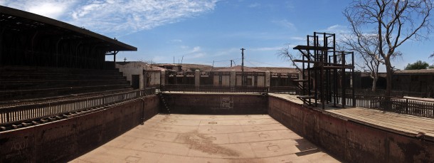 Ship hull re-purposed into a swimming pool and then abandoned in Humberstone Chile 