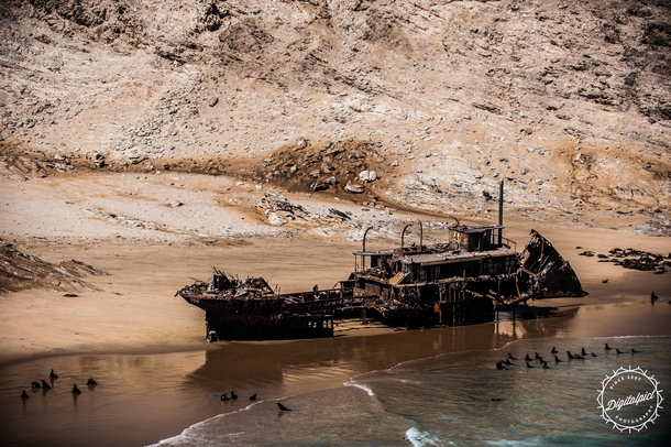 Shipwreck of the steamship MS Otavi Spencer Bay Namib Desert