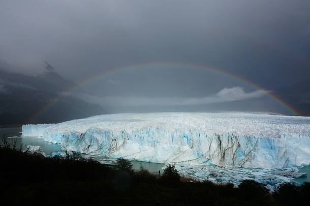 Shitty weather  spontaneous rays of sunshine  Perito Moreno Glacier transforms into magical rainbow glacier 