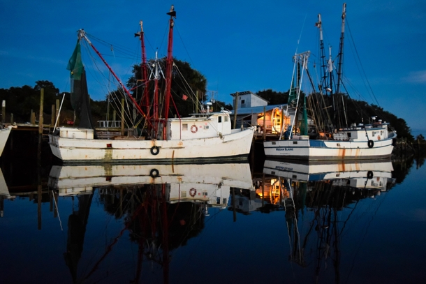 Shrimp boats at dock on St Helena Island South Carolina 