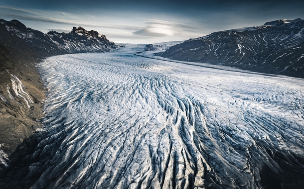 Skaftafellsjkull glacier one of the tongues of the Vatnajkull ice cap This is hundreds of meters long all the way till the clouds in the back Iceland  OC IG arvindj