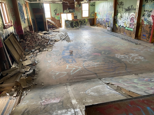 Skate park people built in an abandoned auditorium