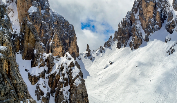 Skiing in May Forcella della Neve in the Dolomites Italy 