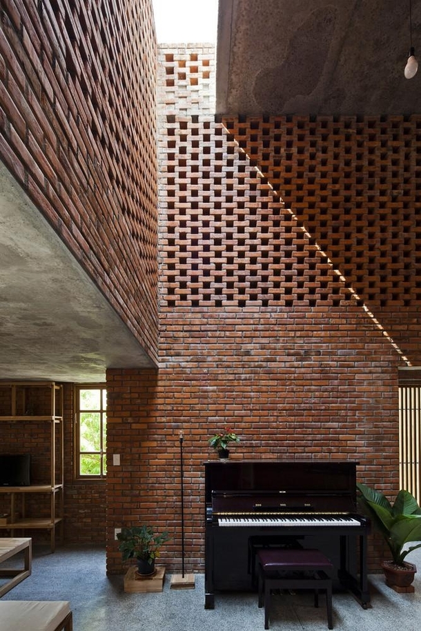 Skylight within a Brick House by Tropical Space Architects in Vietnam 