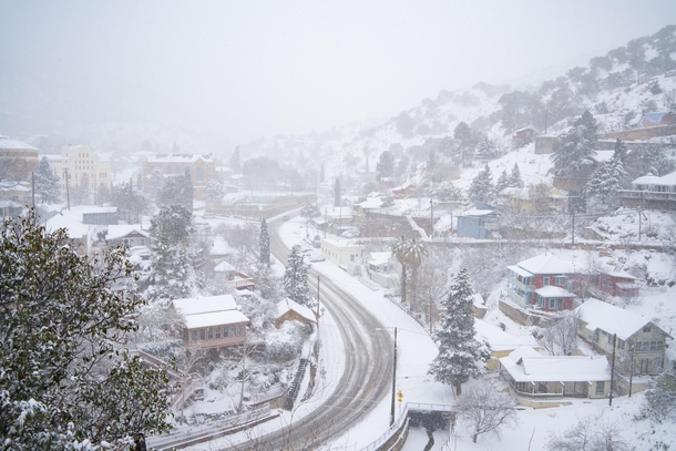 Small Town of Bisbee Arizona During a Recent Snow Storm 