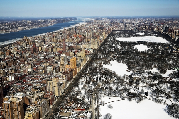 Snow and ice cover Central Park and the Hudson River New York  xpost from rUnitedStatesofAmerica