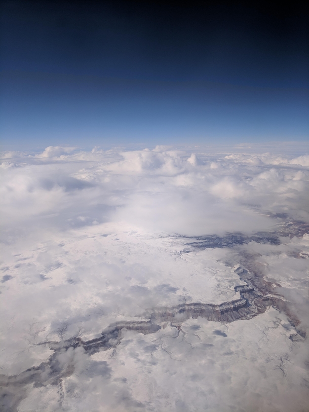 Snow at the Grand Canyon from the air on  