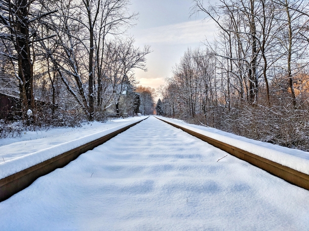 Snow covered railroad tracks