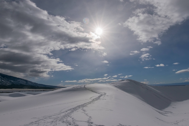Snow covered sand dunes in Great Sand Dunes National Park Colorado 