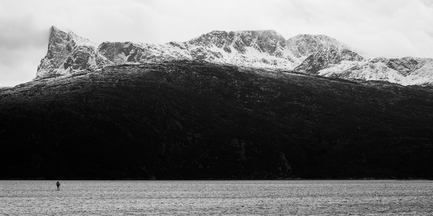 Snow on mt Hornelen in Nordfjord Norway 