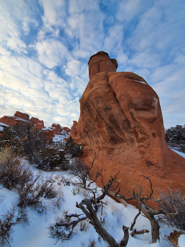 Snow stones in Arches National park Utah 