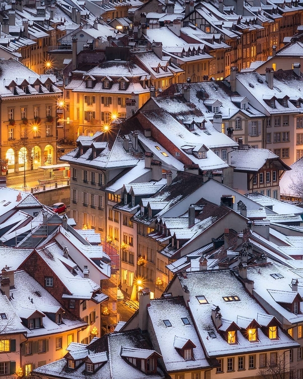Snow Topped roofs of Bern Switzerland