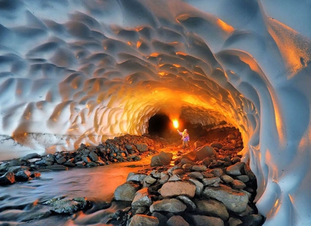 Snow Tunnel formed by melt runoff Russia