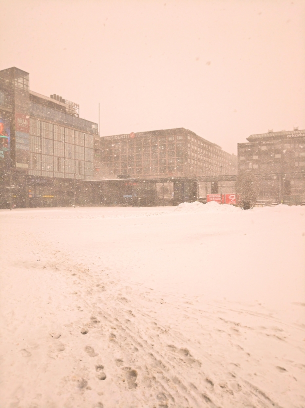Snowstorm in the city centre of Helsinki Finland 