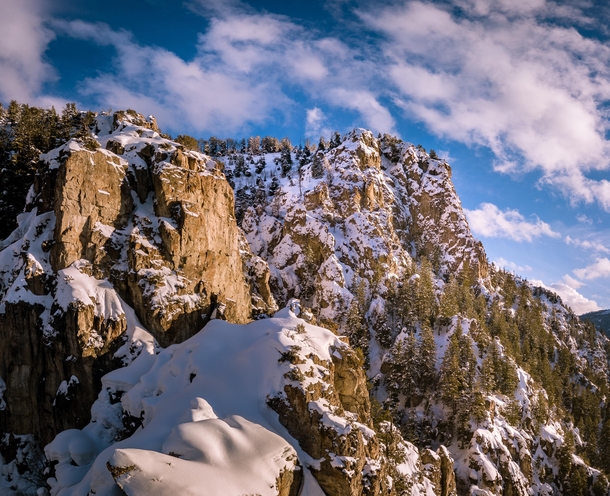 Snowy cliffs in Logan Canyon UT 