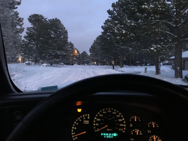 Snowy evening drive