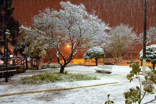 Snowy night in the square Canoinhas SC Brazil 
