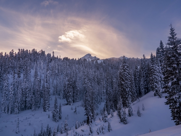 Snowy Sunset in Lassen Volcanic National Park in Northern California 