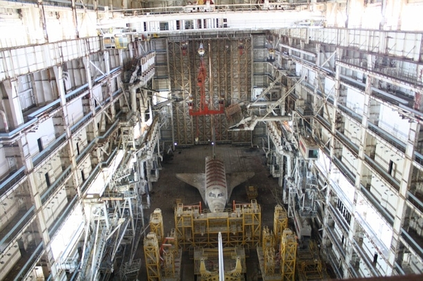 Soviet Space Shuttle found abandoned in its metal sarcophagus at the Baikonur Cosmodrome Kazakhstan 
