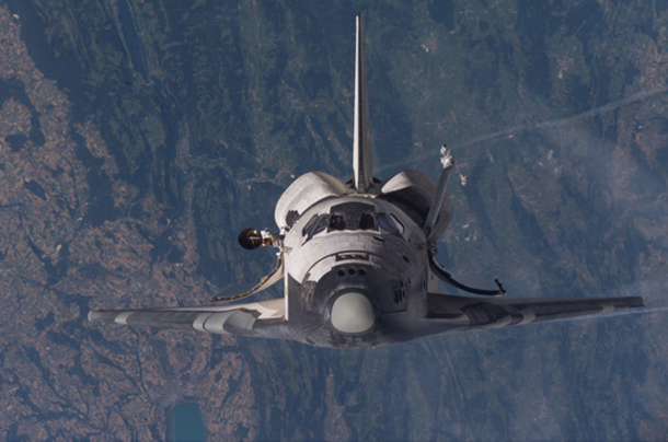 Space Shuttle approaching the International Space Station