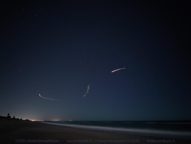 SpaceX Falcon  Starlink V L Launch  w Airplane - Melbourne Beach FL LG G-ISO-s-f 