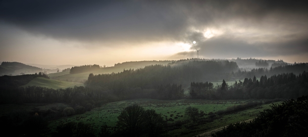 Spectacularly atmospheric and mist veiled Denbighshire landscape Wales 