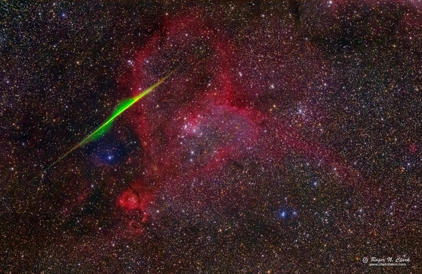 Spiral Meteor through the Heart Nebula by Roger N Clark - 