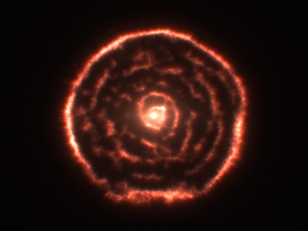 Spiral spotted around red giant star R Sculptoris 