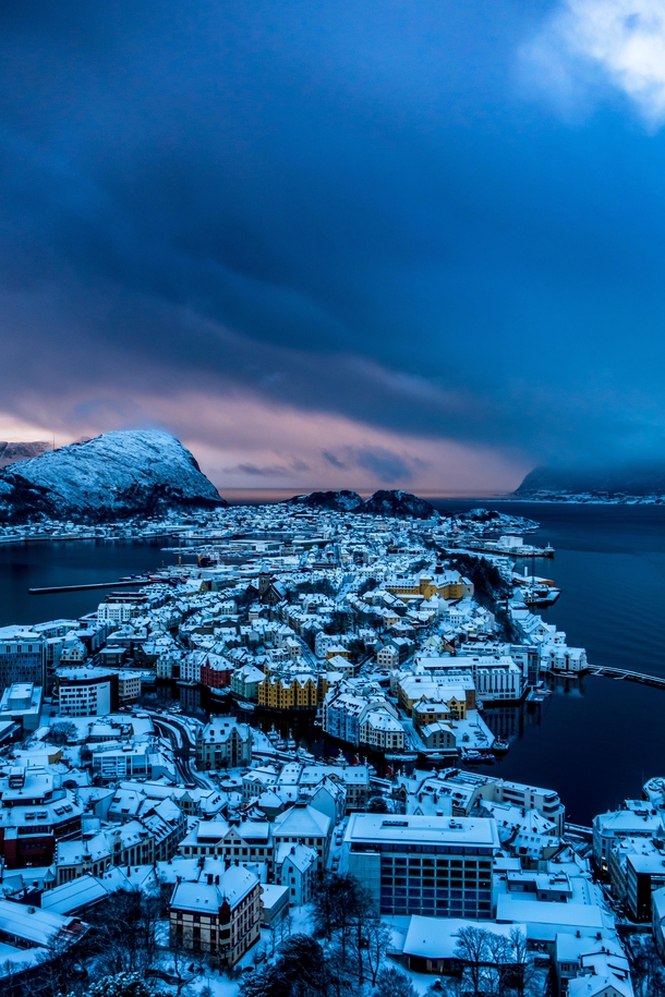 Splendid view over lesund Norway on a storm day 