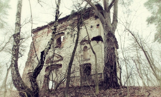 Spooky abandoned house in the forest 