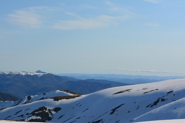 Spring backcountry skiing on Mt Bogong - the highest mountain in Victoria Australia 