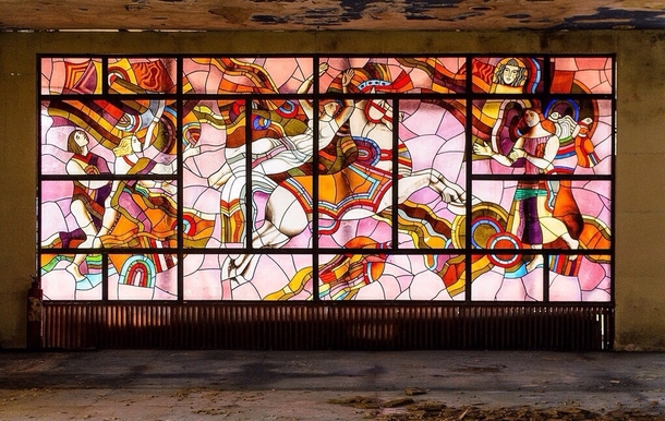 Stained Glass Window in an Abandoned Soviet Cultural Center 