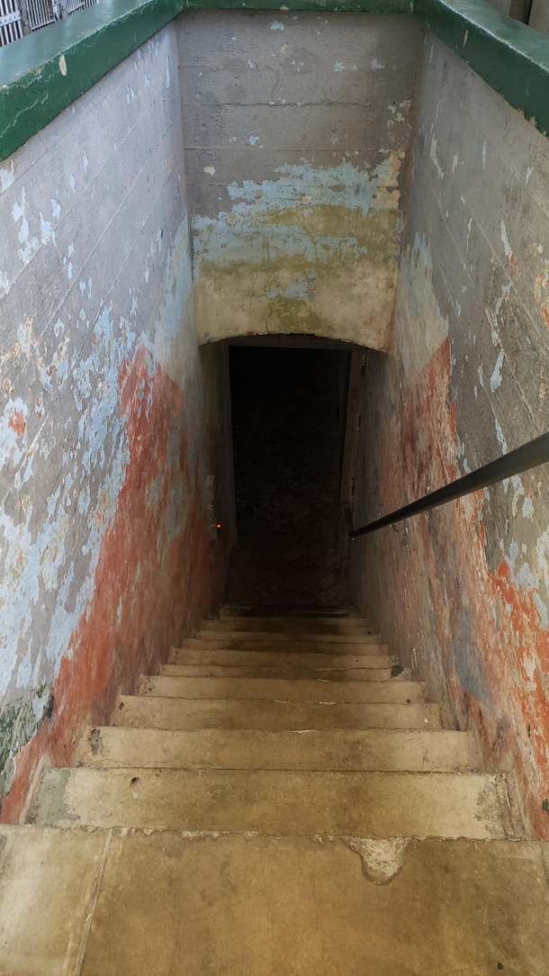 Stair tunnel which leads to the basementsolitary confinement in Alcatraz